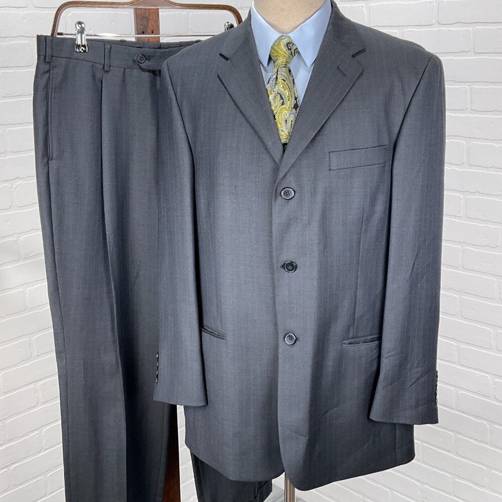 Pierre Cardin Suit Men 42R 34Wx29L Gray Blue‎ Stripe Wool South Africa Classic